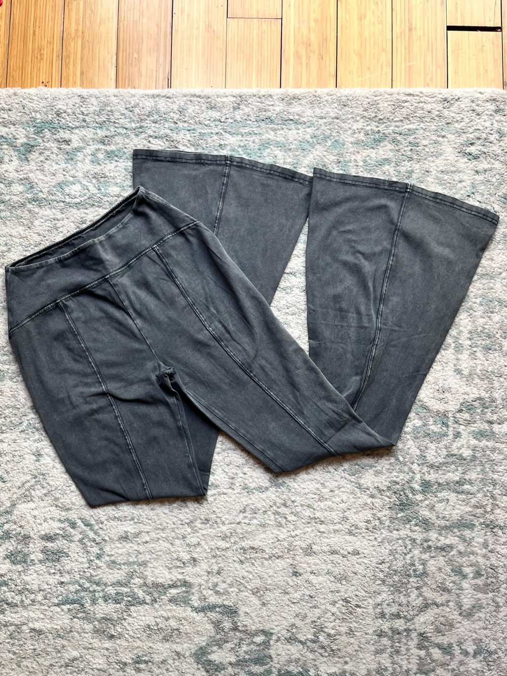 Wide Leg Distressed Yoga Pants - Dark Gray